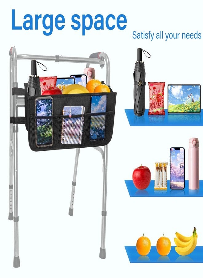 TONINT Basket For Walker Rollator Rolling Folding Walker Accessories,Folding Walker Tray,Rollator Baskets,Walker Basket Attachment With Cup Holder,Walker Bags For Rolling Walker (Black-Upgrade) - Image 3