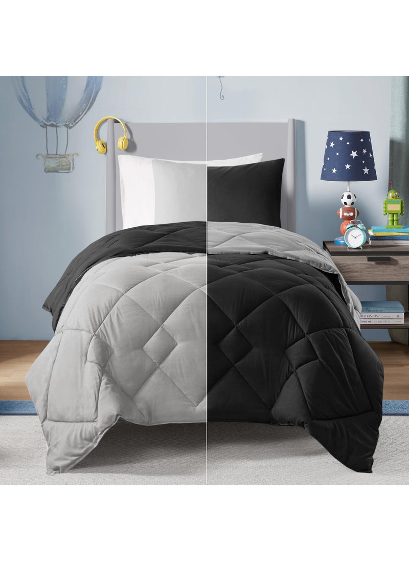 Comfort Spaces Comfort Spaces Vixie Reversible Comforter Set  Trendy Casual Geometric Quilted Cover All Season Down Alternative Cozy Bedding Matching Sham BlackGray TwinTwin XL 2 piece 