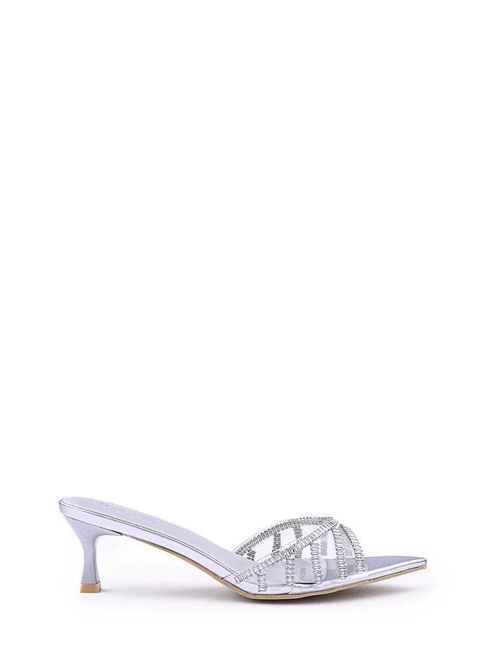 أيقون صندل نسائي بكعب مرصع بالكريستال متقاطع