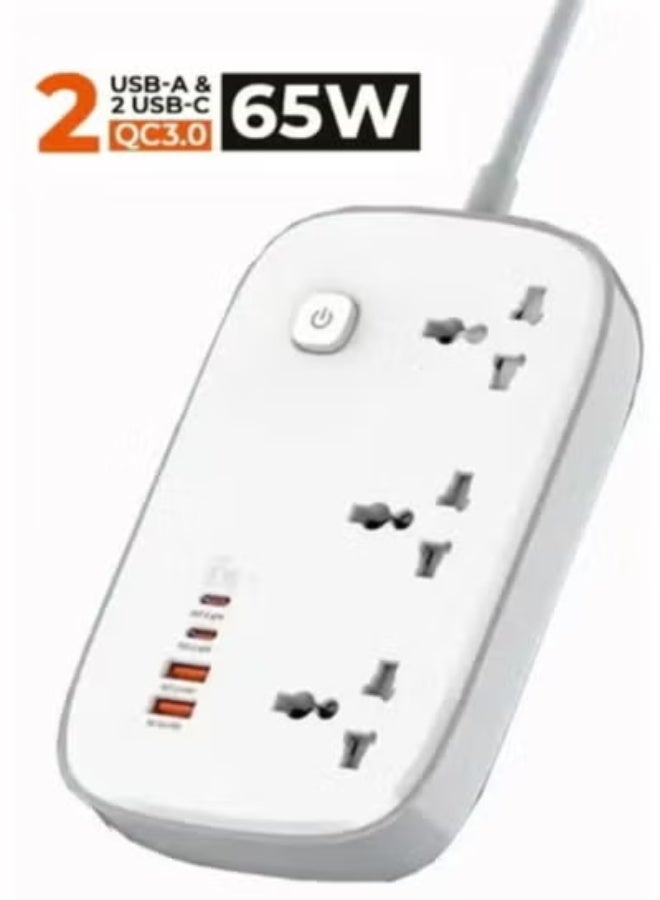 REBENUO Universal 3 Outlet Power Extension Strip with 2 USB Ports and 2 PD Fast Charging Ports ‚Äì Multi Power Socket Extension Plug Board ‚Äì Surge Protected, Compact & Durable Power Hub for Home, Office, and Travel Charging Needs - Image 1