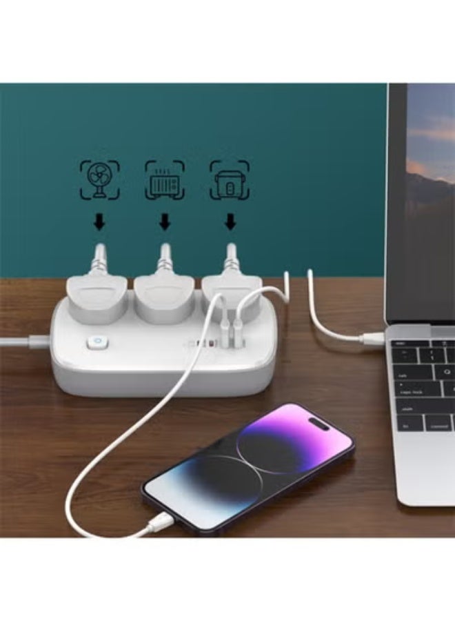 REBENUO Universal 3 Outlet Power Extension Strip with 2 USB Ports and 2 PD Fast Charging Ports ‚Äì Multi Power Socket Extension Plug Board ‚Äì Surge Protected, Compact & Durable Power Hub for Home, Office, and Travel Charging Needs - Image 2