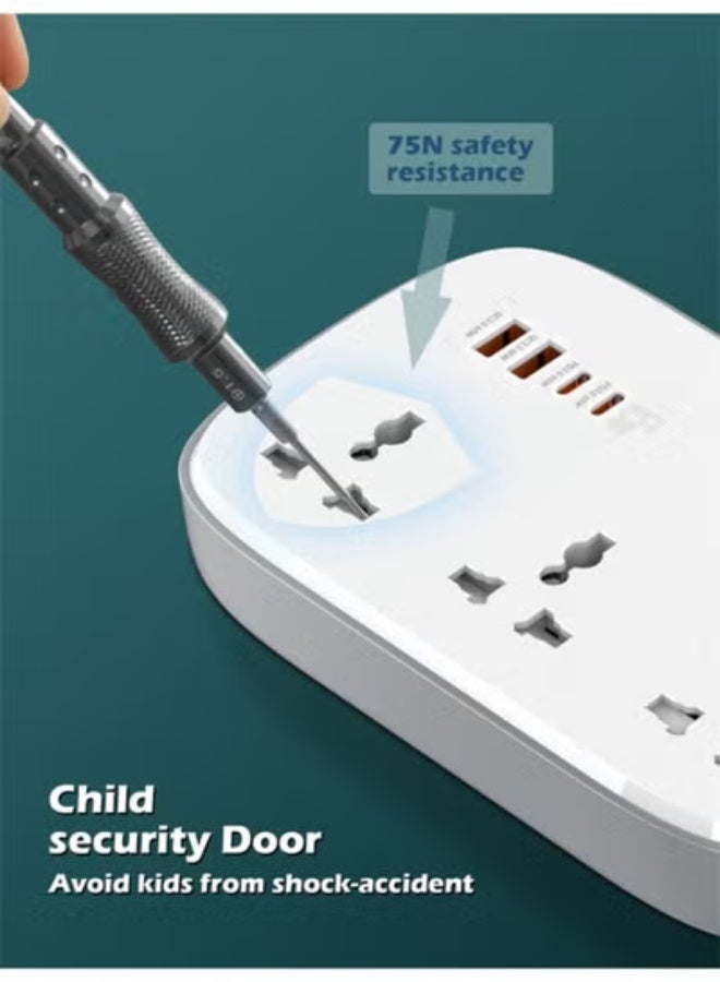 REBENUO Universal 3 Outlet Power Extension Strip with 2 USB Ports and 2 PD Fast Charging Ports ‚Äì Multi Power Socket Extension Plug Board ‚Äì Surge Protected, Compact & Durable Power Hub for Home, Office, and Travel Charging Needs - Image 4