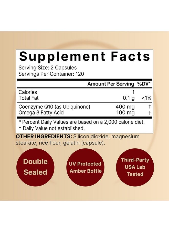 NatureBell - NatureBell CoQ10 400mg with Omega 3 Fatty Acids, 240 Capsules | Stable High Absorption Form - Antioxidant Support for Heart & Energy Health - Extra Strength Coenzyme Q10 Supplement - Image 1