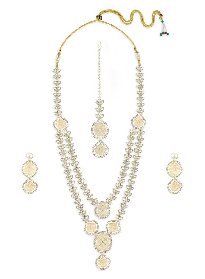 Ami Gold Tone Dazzling Stones Layered Necklace Earring and Maangtikka Set For Women-ZPFK21495 - Image 1