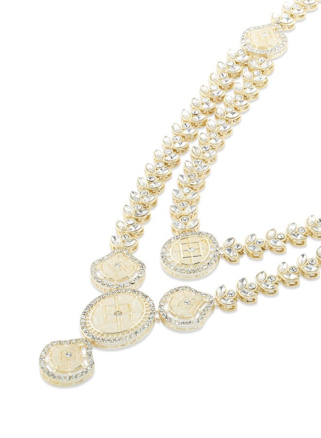 Ami Gold Tone Dazzling Stones Layered Necklace Earring and Maangtikka Set For Women-ZPFK21495 - Image 4