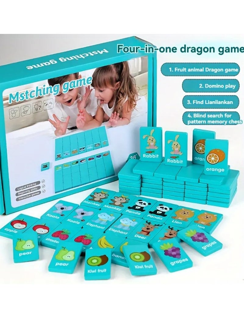 NIBEMINENT 1set Fun Multifunctional Educational Toys, Fruit Animals, Dragons, Dominoes, Memory Chess Stacking, Musicians, Eyes, Coordination, Exercise, Logic Thinking, Memory Building, Wooden Board Game Toys  - Image 1