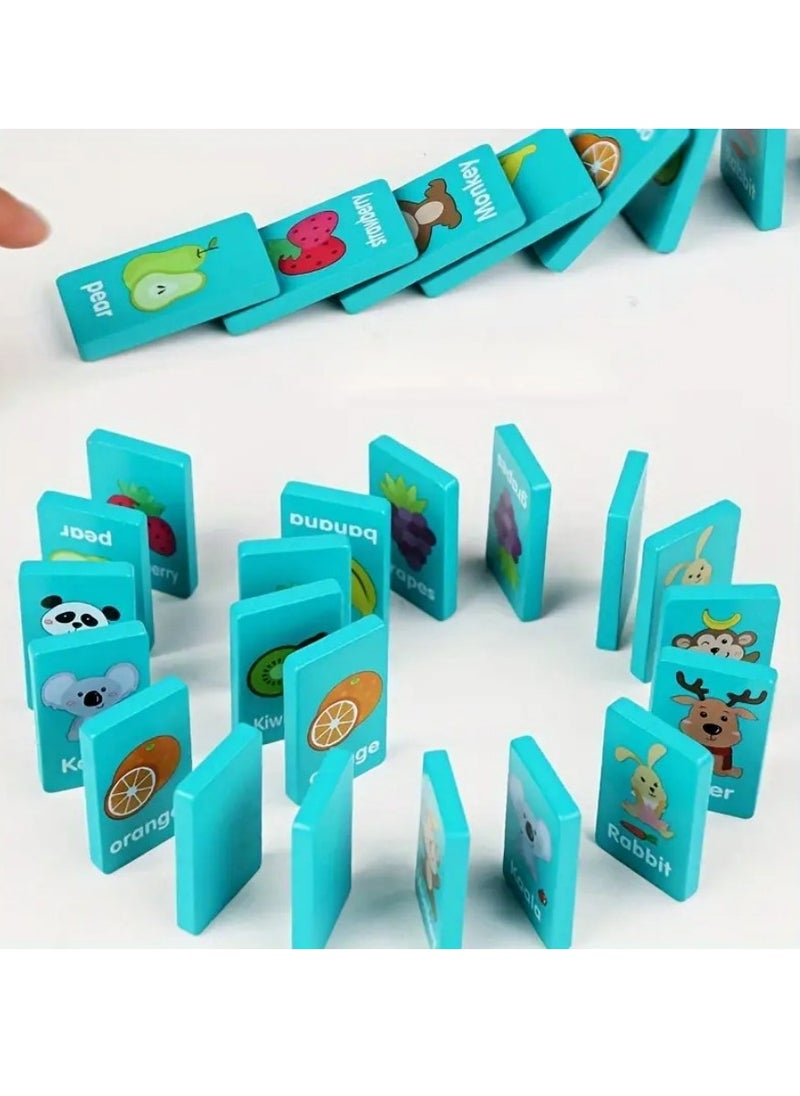 NIBEMINENT 1set Fun Multifunctional Educational Toys, Fruit Animals, Dragons, Dominoes, Memory Chess Stacking, Musicians, Eyes, Coordination, Exercise, Logic Thinking, Memory Building, Wooden Board Game Toys  - Image 5