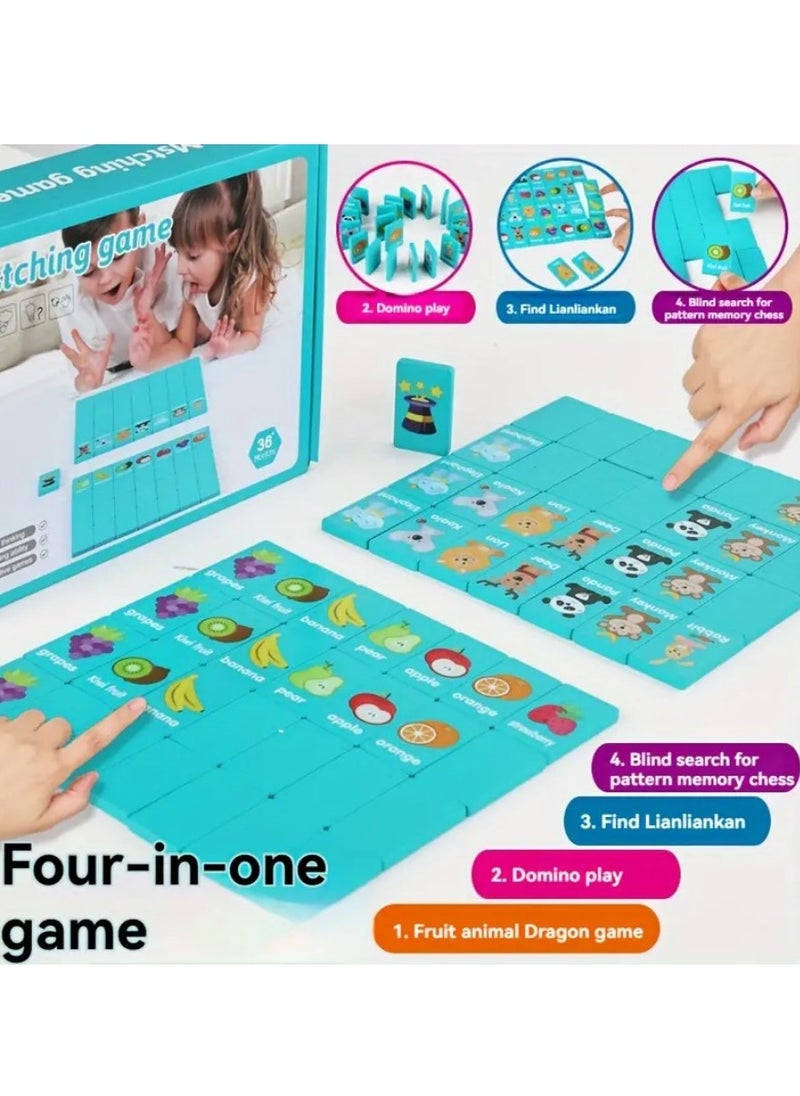 NIBEMINENT 1set Fun Multifunctional Educational Toys, Fruit Animals, Dragons, Dominoes, Memory Chess Stacking, Musicians, Eyes, Coordination, Exercise, Logic Thinking, Memory Building, Wooden Board Game Toys  - Image 2