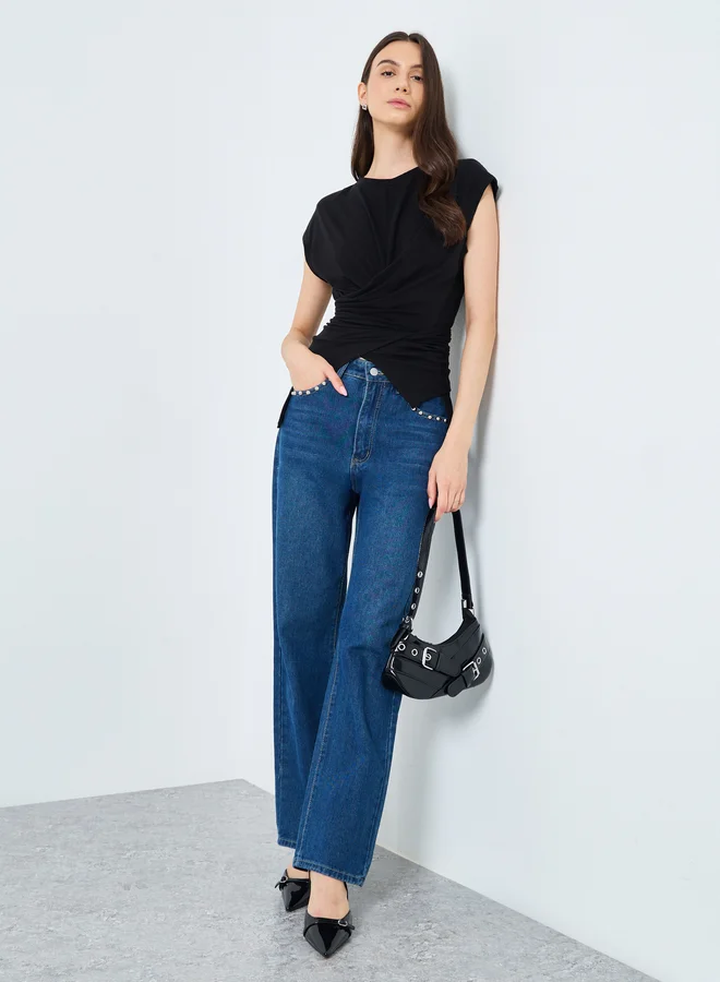 تايك تو Take Two Women Solid Sleeveless Twist Front Top
