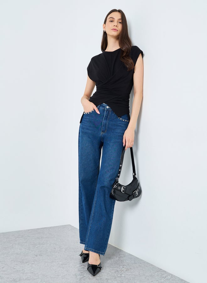 تايك تو بلوزة نسائية بدون أكمام بتصميم ملتف من الأمام - Image 1