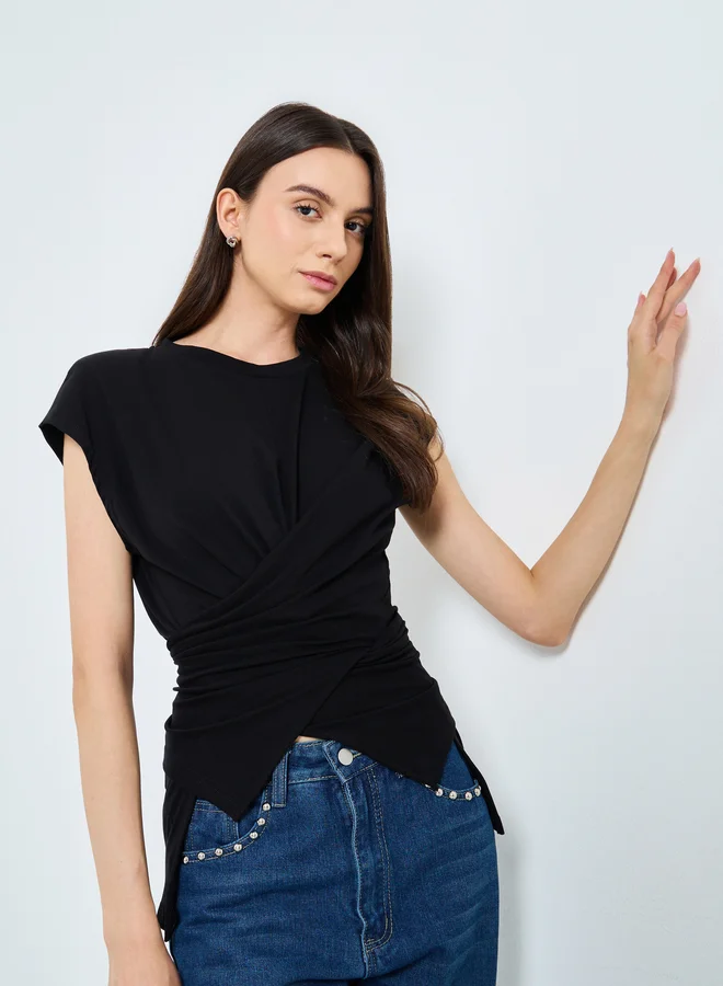 تايك تو Take Two Women Solid Sleeveless Twist Front Top