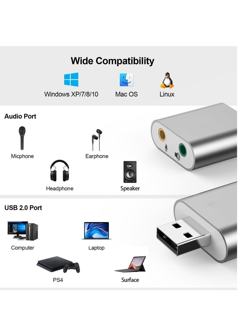 Excefore - محول صوت ستيريو خارجي USB، بطاقة صوت ستيريو خارجية 7.1 قناة، مناسبة لجهاز PS4، ميكروفون TRS TRRS مقاس 3.5 مم، سماعات رأس، ماك، لينكس، الكمبيوتر المحمول - Image 1