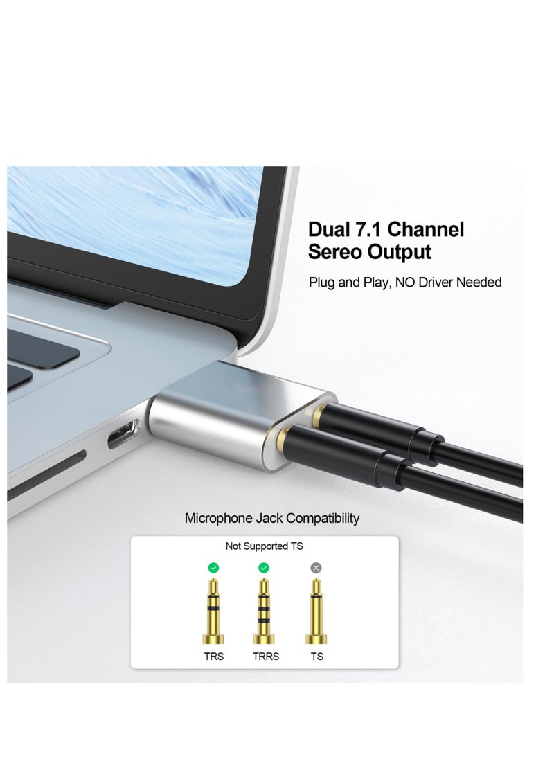 Excefore محول صوت ستيريو خارجي USB، بطاقة صوت ستيريو خارجية 7.1 قناة، مناسبة لجهاز PS4، ميكروفون TRS TRRS مقاس 3.5 مم، سماعات رأس، ماك، لينكس، الكمبيوتر المحمول  - Image 3