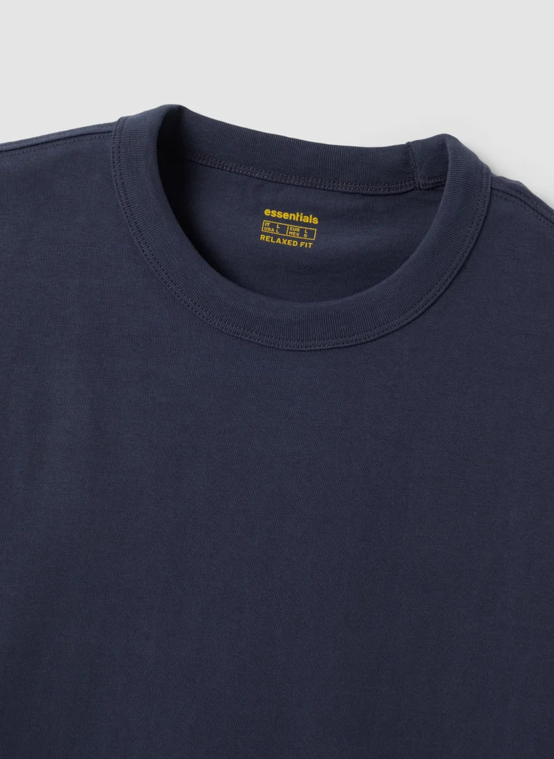 Ovs OVS Blue Pure Cotton Crew-Neck T-Shirt, Relaxed Fit