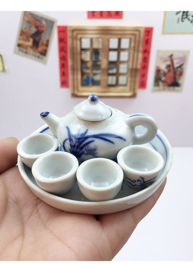 Mini Kitchen Ceramic Toy Miniature Small Tea Set Teapot Teacup Simulation Ornaments Children Play House Toy Package-Specifications:A Set Of Lotus Teapot  - Image 4