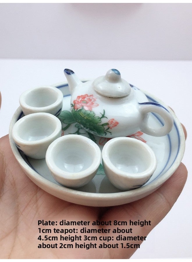 Mini Kitchen Ceramic Toy Miniature Small Tea Set Teapot Teacup Simulation Ornaments Children Play House Toy Package-Specifications:A Set Of Lotus Teapot  - Image 1