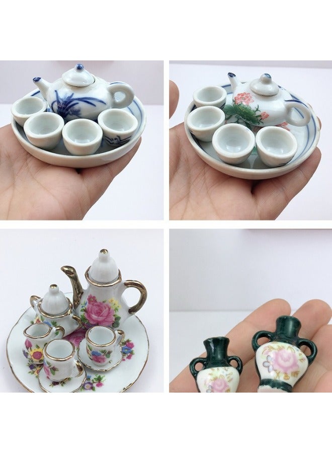 Mini Kitchen Ceramic Toy Miniature Small Tea Set Teapot Teacup Simulation Ornaments Children Play House Toy Package-Specifications:A Set Of Lotus Teapot  - Image 2