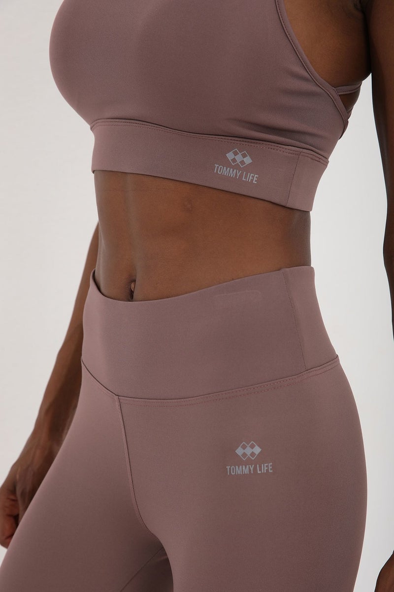 Tommy Life Dusty Rose Women's High Waist Slimming Cross Back Detailed Sports Bustier-Capri Tights Set - 95283  - Image 3