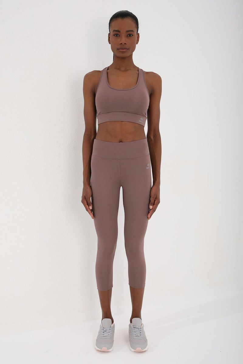 Tommy Life Dusty Rose Women's High Waist Slimming Cross Back Detailed Sports Bustier-Capri Tights Set - 95283  - Image 1