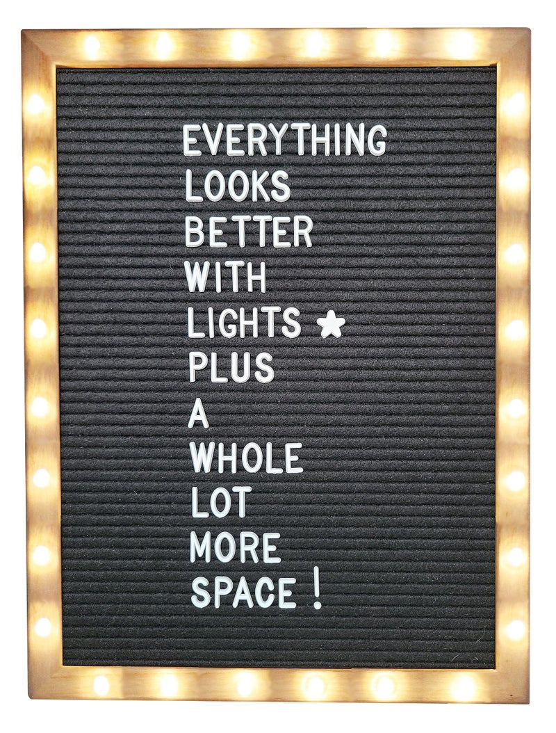 PMPX Letter Board THE ORIGINAL Black Felt Board with Stand, Built-in LED Lights 12 x 16 -Menu Board + Wood Frame, 690 Letters, Emojis + Cursive words - Custom Sign Messages - Image 2