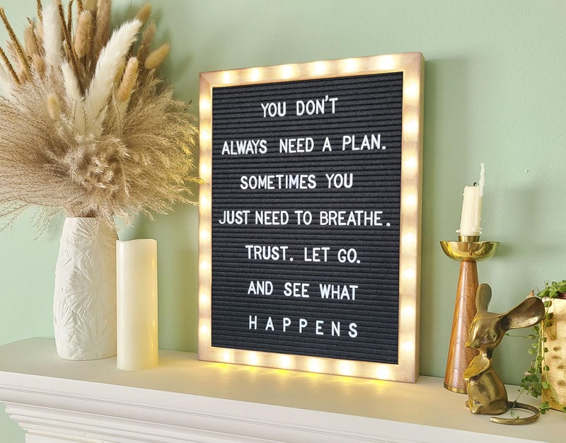 PMPX Letter Board THE ORIGINAL Black Felt Board with Stand, Built-in LED Lights 12 x 16 -Menu Board + Wood Frame, 690 Letters, Emojis + Cursive words - Custom Sign Messages - Image 3