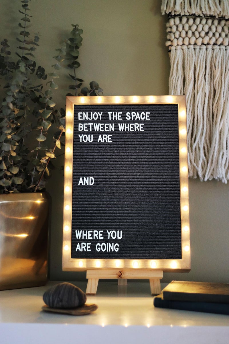 PMPX Letter Board THE ORIGINAL Black Felt Board with Stand, Built-in LED Lights 12 x 16 -Menu Board + Wood Frame, 690 Letters, Emojis + Cursive words - Custom Sign Messages - Image 4