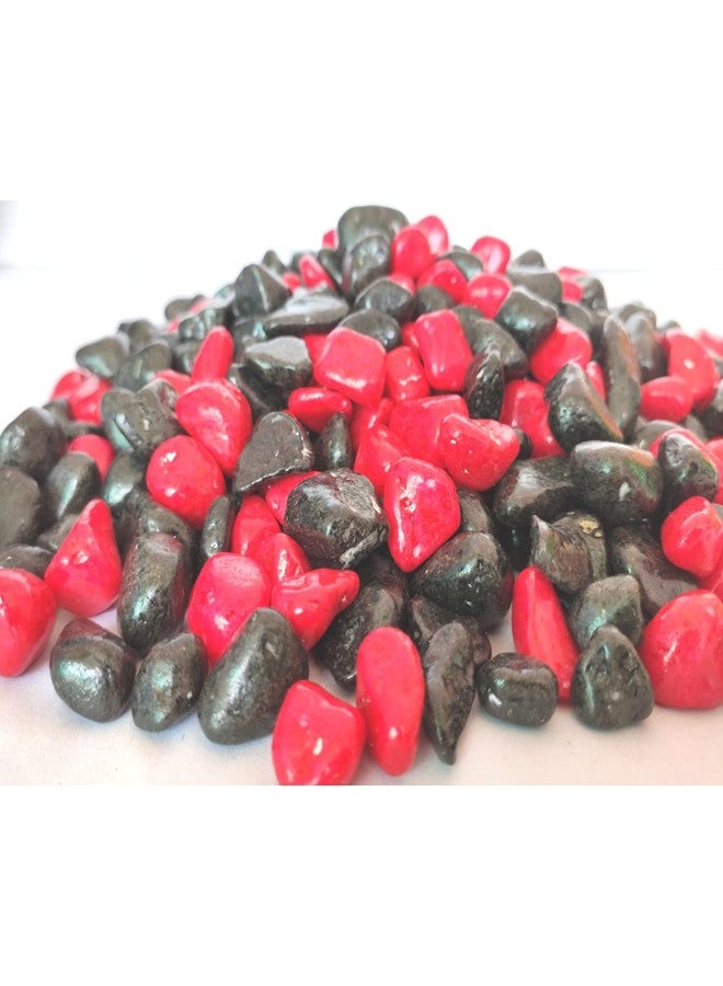 Ercole® Decorative Coloured Painted Asymmetric Marble Stone Pebbles for Vase Filler Plant Pots Aquarium Home Garden Outdoor Decoration (Red & Black, 2 Kg) - Image 2