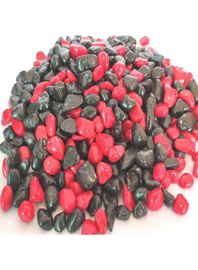 Ercole® Decorative Coloured Painted Asymmetric Marble Stone Pebbles for Vase Filler Plant Pots Aquarium Home Garden Outdoor Decoration (Red & Black, 2 Kg) - Image 1