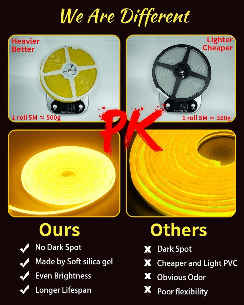 YM EBright Led Neon Strip Lights 12V Indoor Outdoor Silicone Rope 16.4Ft 600SMD Flexible Waterproof IP67 for Signboard Bar Home Kitchen Bedroom Party Christmas Decoration-Green (No Power Adapter) - Image 2