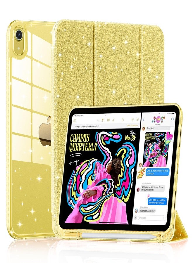 Lainergie Case for iPad (A16) 11th Generation 11-inch 2025, iPad 10th Generation 10.9-inch 2022, Cute Glittering Sparkly Shockproof Cover with Crystal Clear Back and Pencil Holder, Glitter Yellow - Image 1