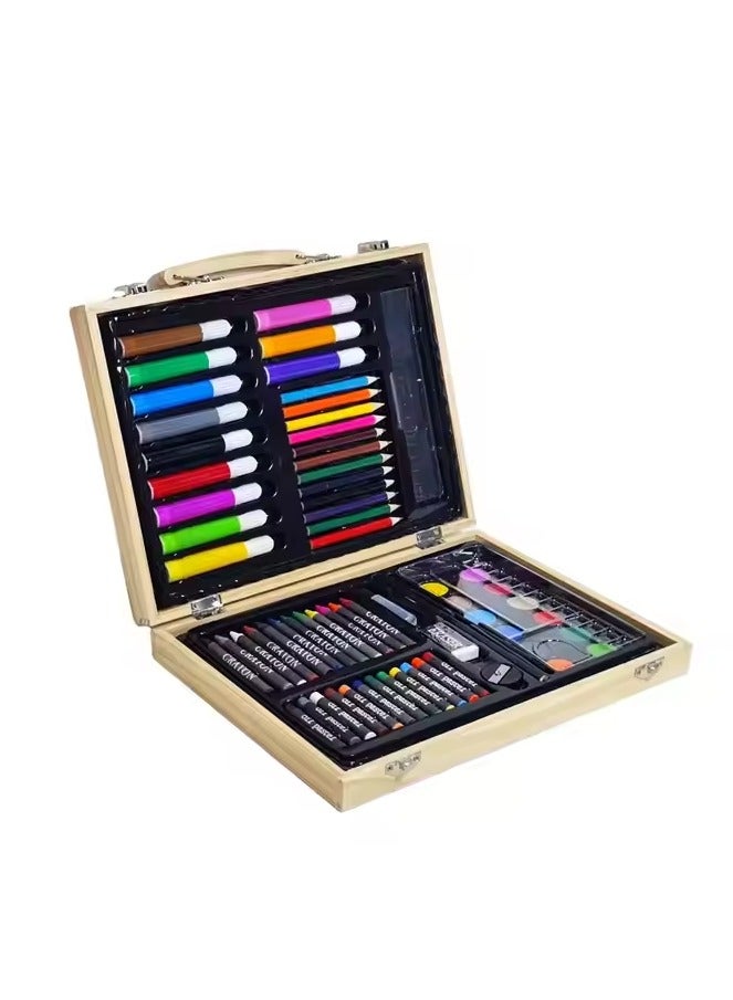 ELTRAZONE 70 PCS Kids Art Set with Colored Pencils, Watercolor Brushes, Crayons, Oil Pastels & Drawing Tools in Elegant Wooden Box – Complete School Stationery & Creative Painting Kit for Children – Ideal Gift to Inspire Imagination & Artistic Skills - Image 1