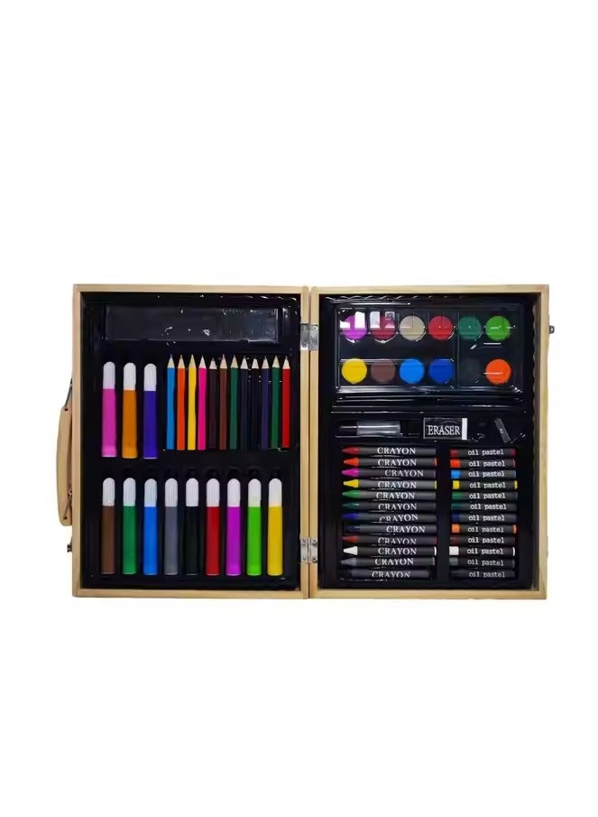 ELTRAZONE 70 PCS Kids Art Set with Colored Pencils, Watercolor Brushes, Crayons, Oil Pastels & Drawing Tools in Elegant Wooden Box – Complete School Stationery & Creative Painting Kit for Children – Ideal Gift to Inspire Imagination & Artistic Skills - Image 2