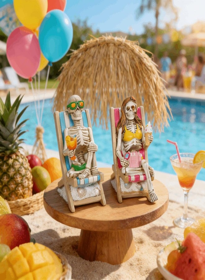 DiliComing Summer Skeleton Couple Halloween Decor - Resin Set of 2 Skeletons for Halloween Summer Decor Desk Figurines Beach Party Pool Summerween Decorations Collectible Figurines 2 x 4 x 4 Inches - Image 2