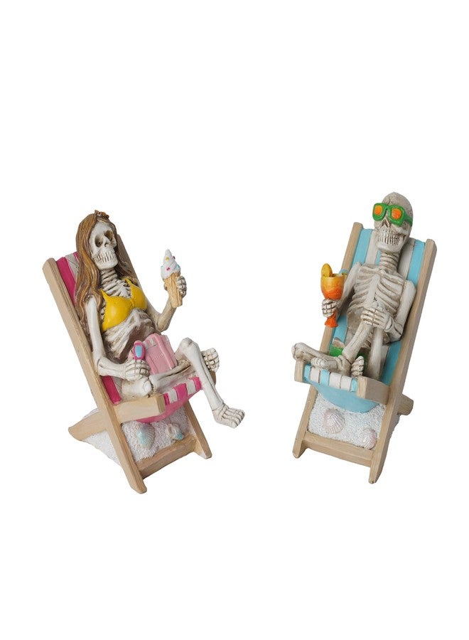 DiliComing Summer Skeleton Couple Halloween Decor - Resin Set of 2 Skeletons for Halloween Summer Decor Desk Figurines Beach Party Pool Summerween Decorations Collectible Figurines 2 x 4 x 4 Inches - Image 1
