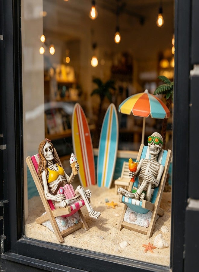 DiliComing Summer Skeleton Couple Halloween Decor - Resin Set of 2 Skeletons for Halloween Summer Decor Desk Figurines Beach Party Pool Summerween Decorations Collectible Figurines 2 x 4 x 4 Inches - Image 5