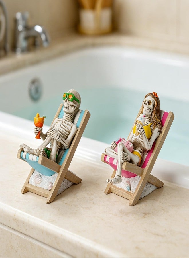 DiliComing Summer Skeleton Couple Halloween Decor - Resin Set of 2 Skeletons for Halloween Summer Decor Desk Figurines Beach Party Pool Summerween Decorations Collectible Figurines 2 x 4 x 4 Inches - Image 4