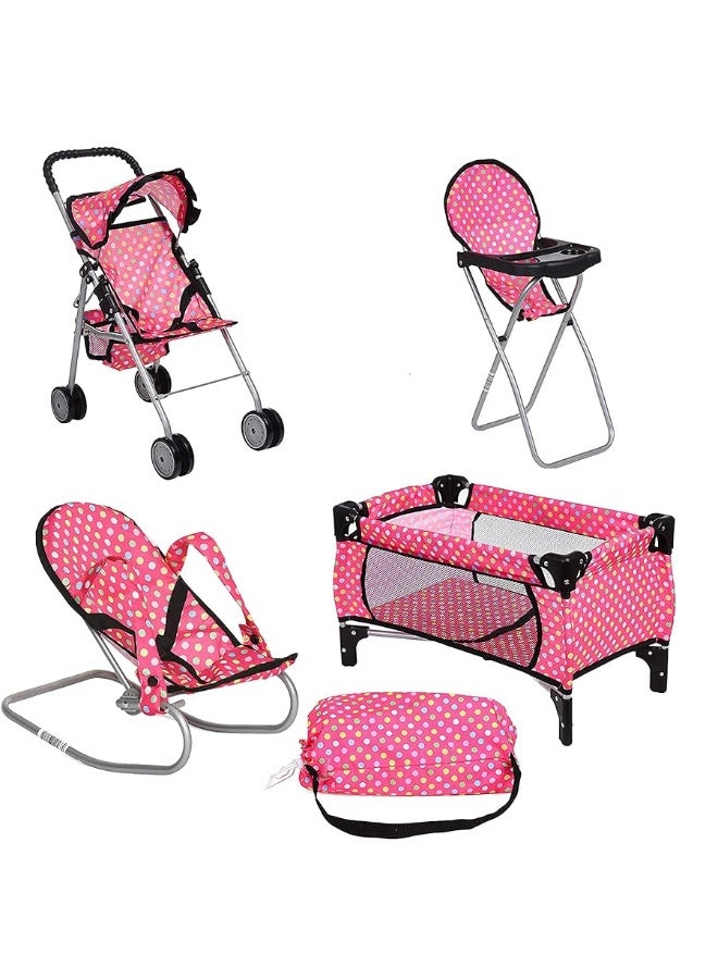 fash n kolor 4 Piece Doll Play Set includes 1 Pack N Play 2 Doll Stroller 3Doll High Chair 4Infant Seat Fits Up to 18 Doll 4 Piece Set - Image 5