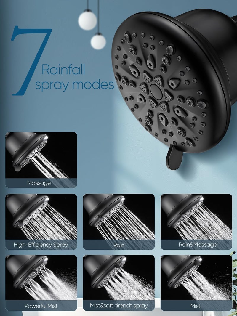 Cobbe Filtered Shower Head, 7 Modes High Pressure Shower Heads - 16 Stage Shower Head Filter for Hard Water for Remove Chlorine and Harmful Substances (Midnight Black Matte, 5 Inch Round) - Image 2