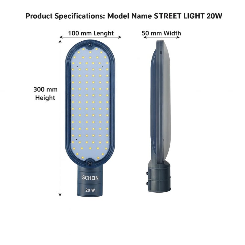 Shein 20 واط مصباح شارع LED | SHSL-20W | مصباح خارجي مقاوم للماء IP65 معتمد من BIS | أبيض بارد | بولي كربونات | كهربائي سلكي | مقاوم للماء | مقاوم للغبار | متين للاستخدام الخارجي | عبوة من 1 - Image 4