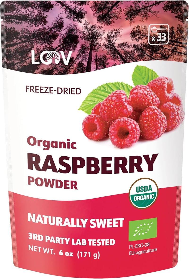LOOV Organic Raspberry Powder - 100% Whole Freeze-Dried Raspberries, 6 oz, USDA Organic - Image 1