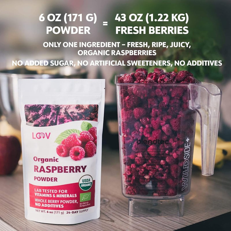 LOOV Organic Raspberry Powder - 100% Whole Freeze-Dried Raspberries, 6 oz, USDA Organic - Image 5