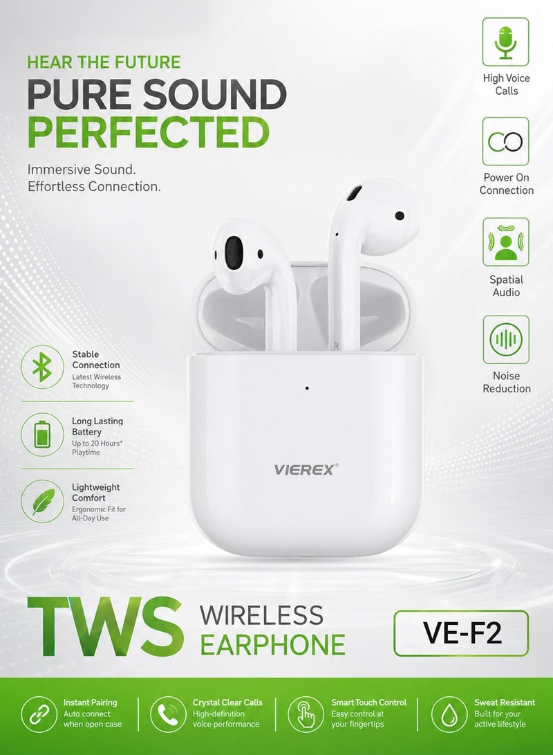 Vierex VE-F2 TWS Wireless Earphones | High-Fidelity Spatial Audio - Image 4