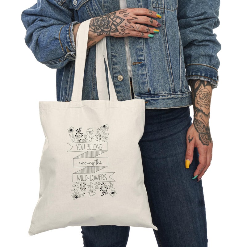 Tote Bag – Canvas Zipper Bag - "You Belong Among The Wildflowers" - Soft Wildflowers Design – Spacious & Light for Everyday Shopping – Eco Friendly Reusable Practical Bag - Image 3