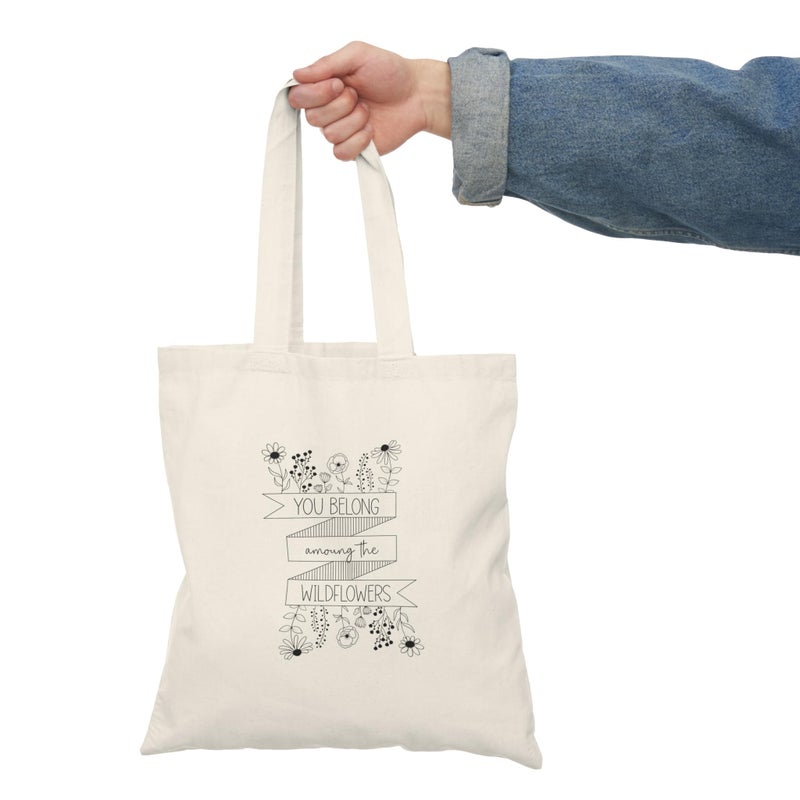 Tote Bag – Canvas Zipper Bag - "You Belong Among The Wildflowers" - Soft Wildflowers Design – Spacious & Light for Everyday Shopping – Eco Friendly Reusable Practical Bag - Image 2