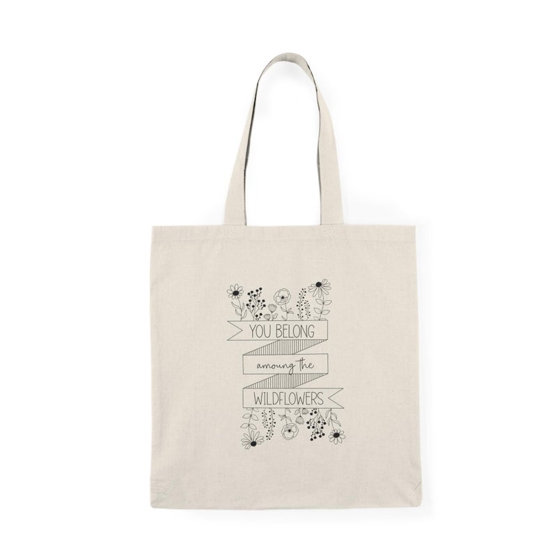 Tote Bag – Canvas Zipper Bag - "You Belong Among The Wildflowers" - Soft Wildflowers Design – Spacious & Light for Everyday Shopping – Eco Friendly Reusable Practical Bag - Image 1