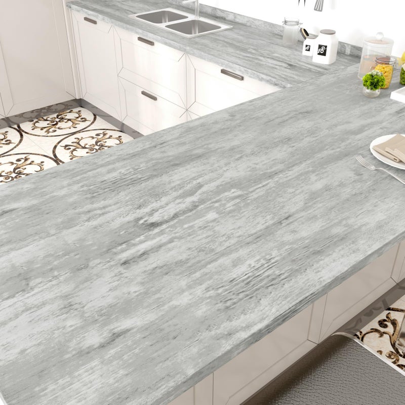 WESTICK Grey Wooden Countertop Peel and Stick Waterproof Wood Contact Paper Peel and Stick Countertops Removable Gray Wood Wallpaper for Cabinets Tables Kitchen Walls RV Wooden Vinyl Wrap 158 x 196