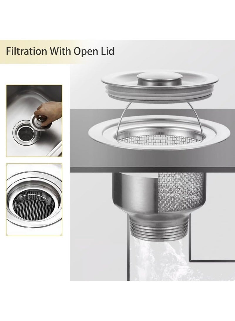 مجموعة من 3 مصافٍ لبالوعة المطبخ من الفولاذ المقاوم للصدأ بشبكة دقيقة لالتقاط بقايا الطعام مع مقبض، بحجم 3 بوصات، آمنة لغسالة الأطباق - Image 3