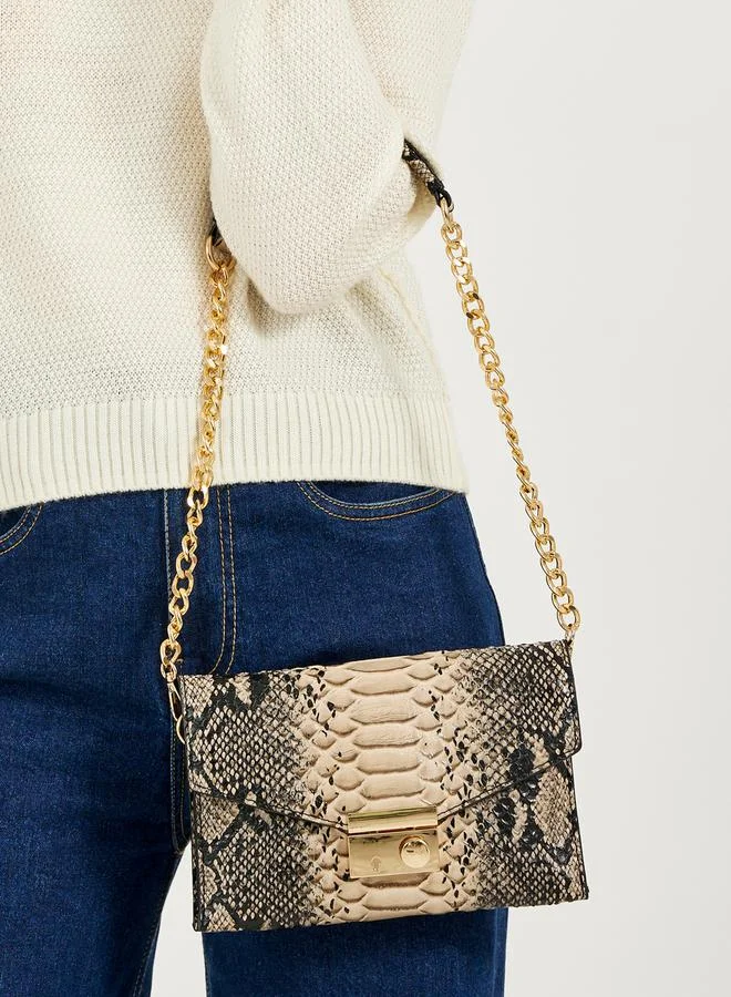 Styli Snakeskin Print Clutch Bag with Chain Strap