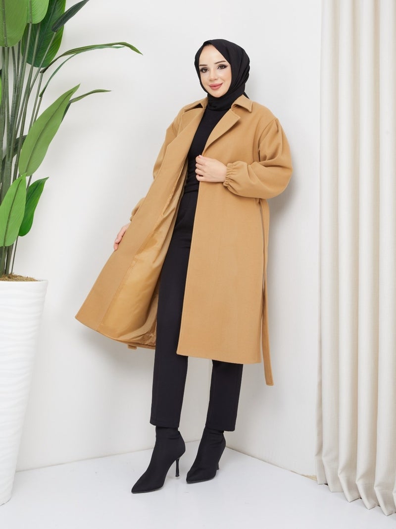 KMK Kombin Kmk Combination Seyid Special Women's Elastic Arm Belted Cashmere Coat - Image 2