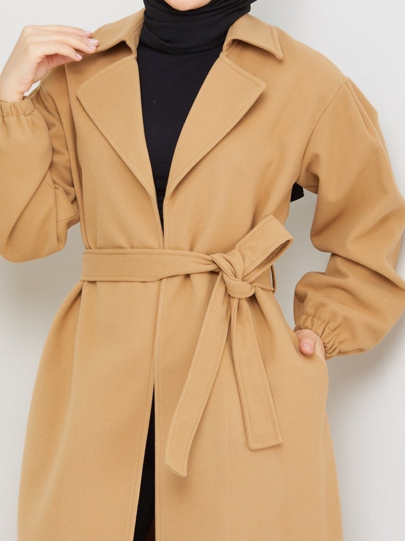 KMK Kombin Kmk Combination Seyid Special Women's Elastic Arm Belted Cashmere Coat - Image 5